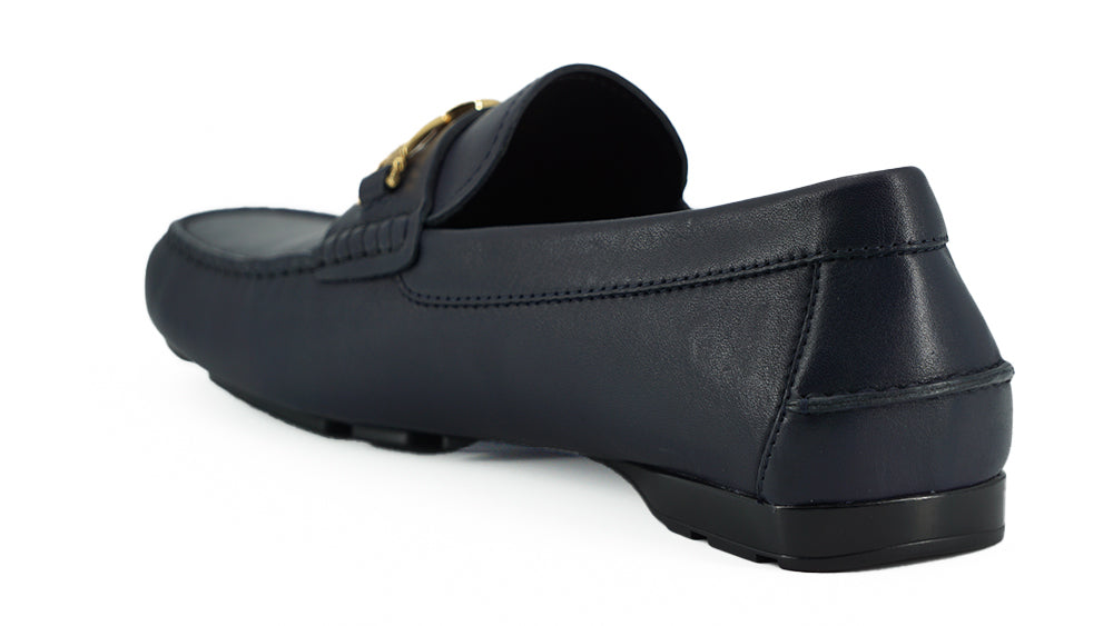 Versace Elegant Navy Blue Calf Leather Loafers - - - Versace