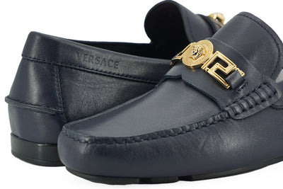 Versace Elegant Navy Blue Calf Leather Loafers - - - Versace