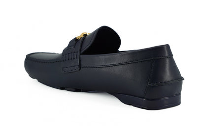 Versace Elegant Navy Blue Calf Leather Loafers - - - Versace