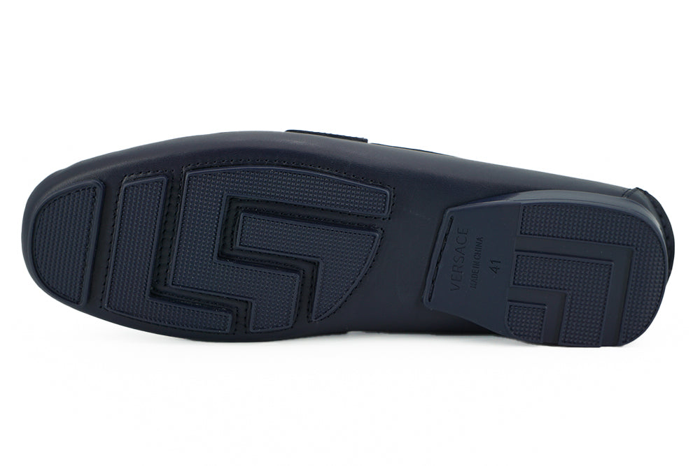 Versace Elegant Navy Blue Calf Leather Loafers - - - Versace