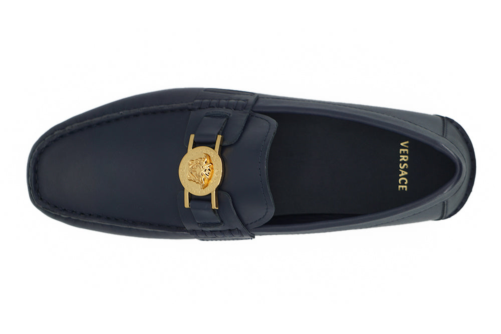 Versace Elegant Navy Blue Calf Leather Loafers - - - Versace