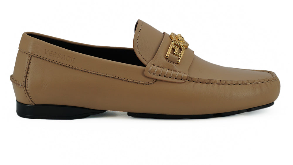 Versace Exquisite Medusa Gold-Tone Leather Loafers - - - Versace