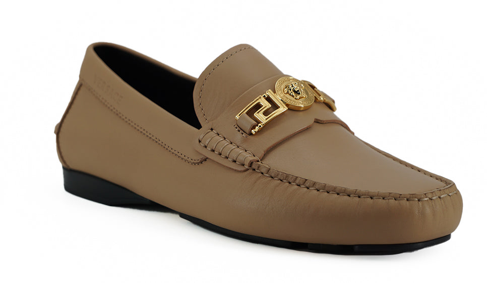 Versace Exquisite Medusa Gold-Tone Leather Loafers - - - Versace