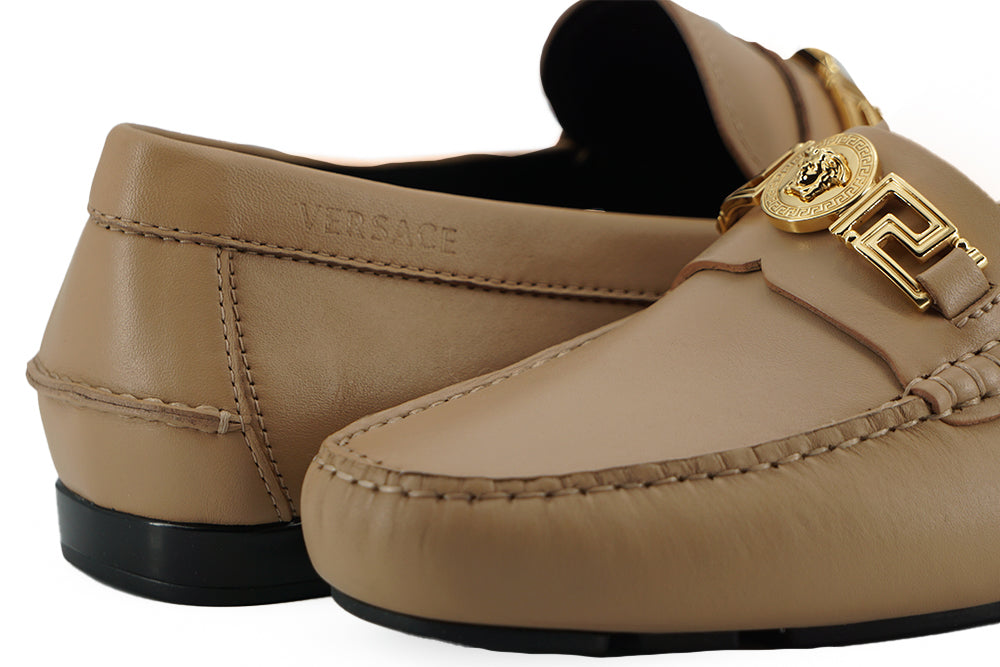 Versace Exquisite Medusa Gold-Tone Leather Loafers - - - Versace