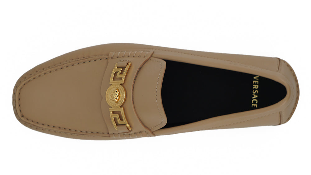 Versace Exquisite Medusa Gold-Tone Leather Loafers - - - Versace