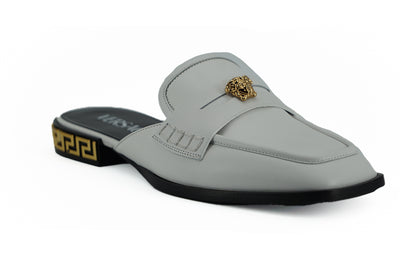 Versace Elegant White Leather Flat Slides - - - Versace