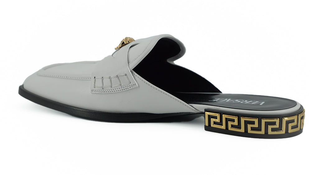 Versace Elegant White Leather Flat Slides - - - Versace