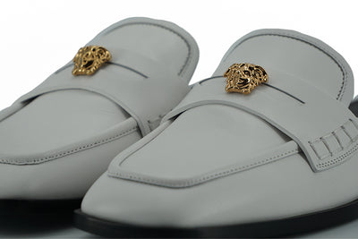 Versace Elegant White Leather Flat Slides - - - Versace