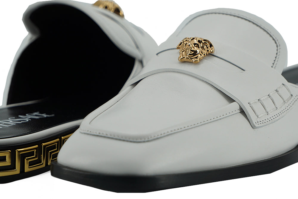 Versace Elegant White Leather Flat Slides - - - Versace