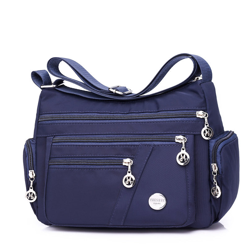 Ladies Multi-layer Square Shoulder Messenger Bag Waterproof Nylon Oxford Crossbody Handbags - Dark Blue - Shoulder Bags - Carvan Mart