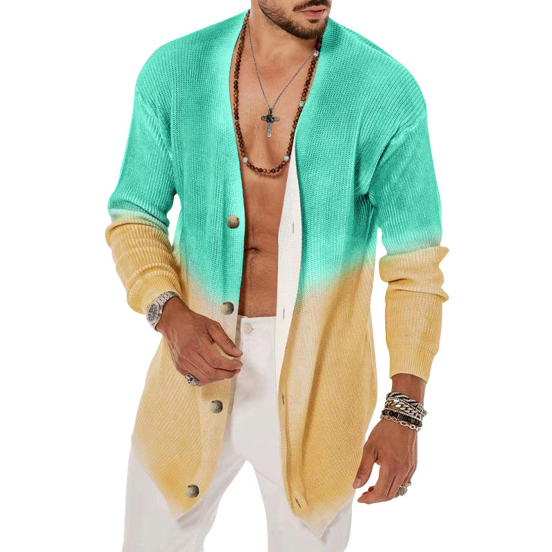 Men's Fashion Tie Dyed Five Color Long Sleeved Cardigan - Lake Blue - Men's Sweaters - Carvan Mart