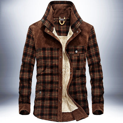 Winter Jacket Men Thicken Warm Fleece Jackets Coats Pure Cotton Plaid Jacket Military - - Men's Jackets & Coats - Carvan Mart