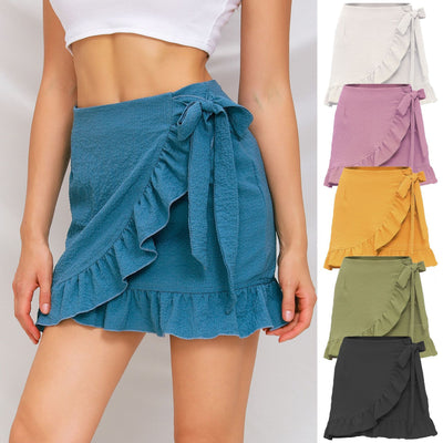 Pure Color Lace-up Zipper Puffy Ruffle Skirt - Carvan Mart