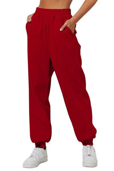 Women's Jogger Sweatpants - High-Waisted Drawstring Lounge Pants with Pockets - Red - Pants & Capris - Carvan Mart