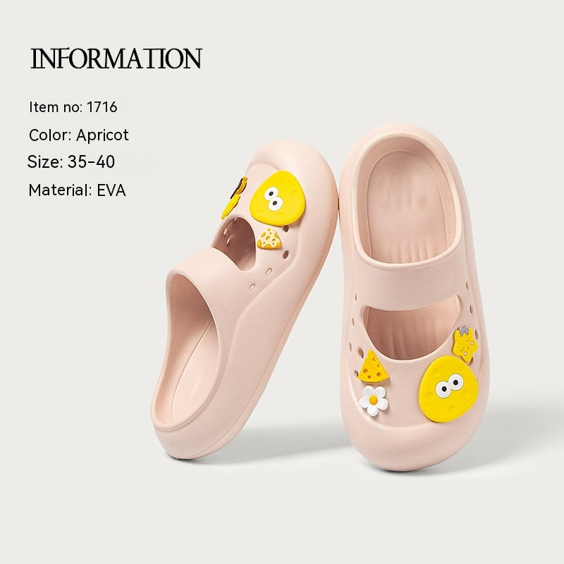 Cute Hole Shoes Women's Outer Wear Closed Toe - Apricot - Women's Slippers - Carvan Mart