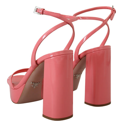 Prada Chic Pink Patent Leather Platform Sandals - - - Prada