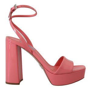 Prada Chic Pink Patent Leather Platform Sandals - - - Prada