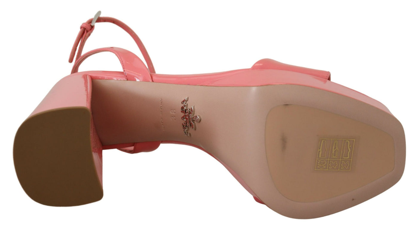 Prada Chic Pink Patent Leather Platform Sandals - - - Prada