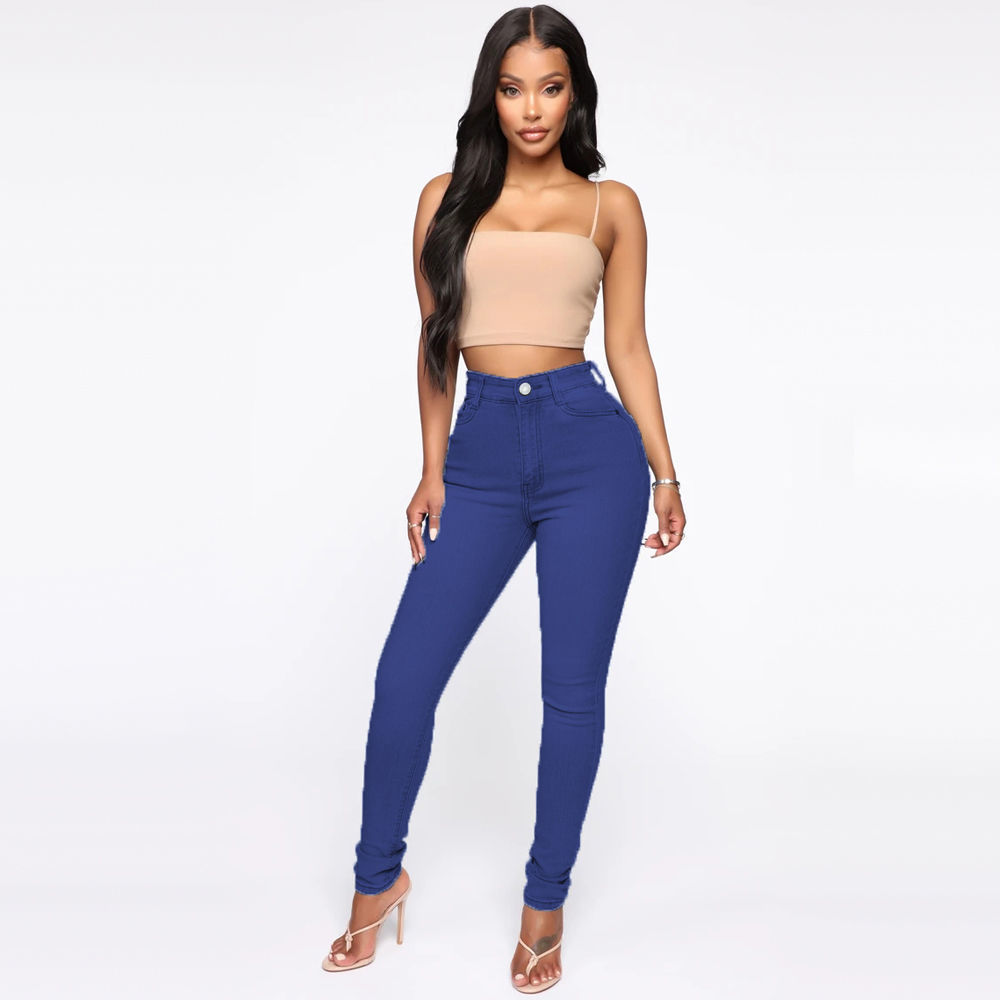 High-Waisted Skinny Jeans for Women - Stretch Denim Pants in Multiple Colors - Dark Blue - Women's Jeans - Carvan Mart