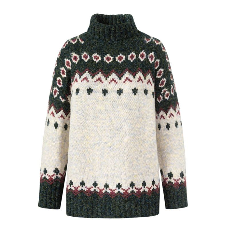 Long Sleeve Jacquard Knitted Thick Sweater - - Sweaters - Carvan Mart