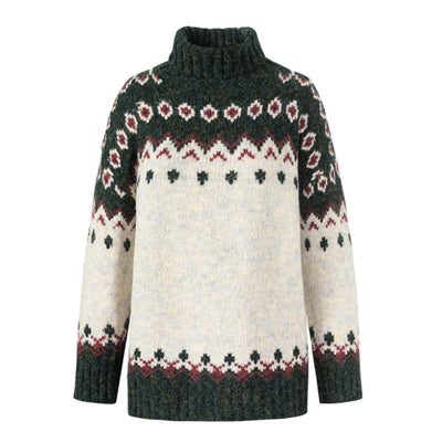 Long Sleeve Jacquard Knitted Thick Sweater - Carvan Mart