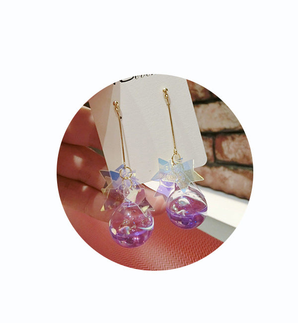 Five-pointed star shiny glass ball earrings - Carvan Mart
