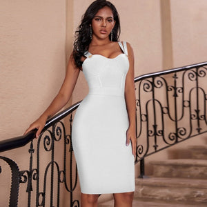 Bandage Dress Evening Strap Dresses - White - Evening Dresses - Carvan Mart