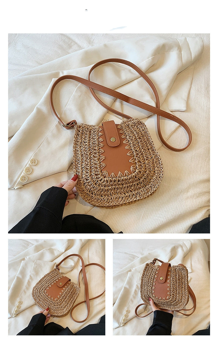 Bohemian Crossbody Purse Large Capacity French Shoulder Straw Bag Posture Stitching Handbag - Carvan Mart