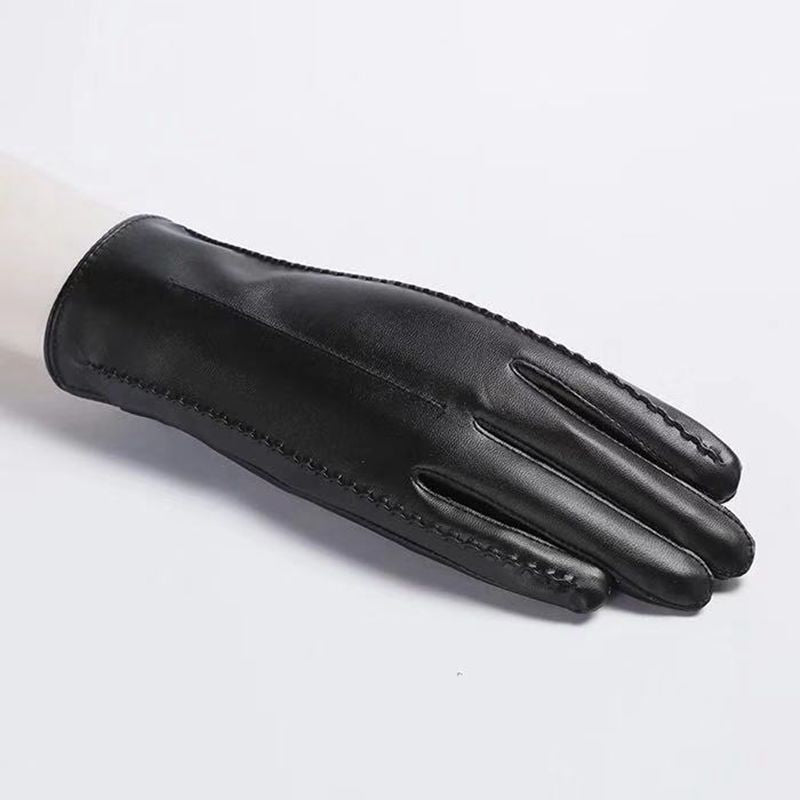 Lined warm PU leather gloves - Black - Women Gloves & Mittens - Carvan Mart