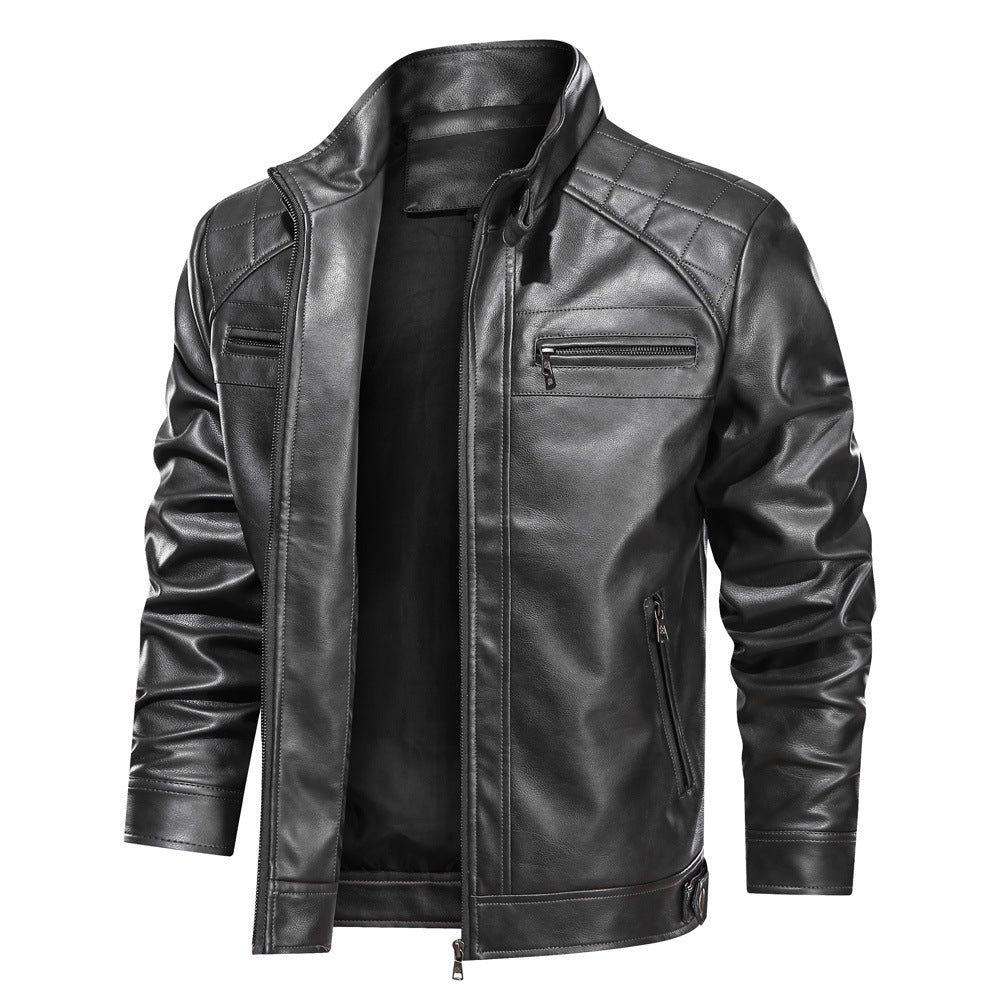 Simple Fashion European Size Autumn Leather Jacket - Black - Genuine Leather - Carvan Mart