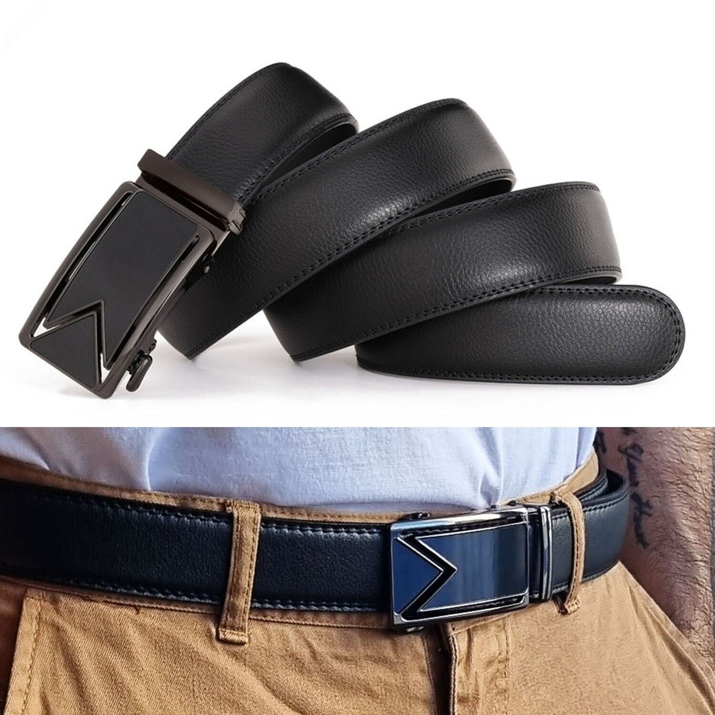 Men's Ratchet Belt Leather Mens Belt With Slide Buckle Ratchet Belts For Men USA - - Men's Belts - Carvan Mart