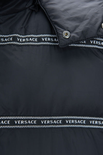 Versace Elegant Black Logo Band Vest with Detachable Hood - - - Versace