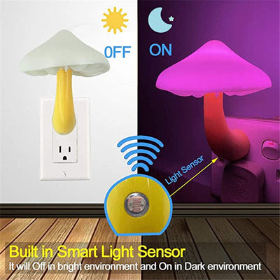 LED Night Light Mushroom Wall Socket Lamp EU US Plug Warm White Light-control Sensor Bedroom Light Home Decoration - - Led Lighting - Carvan Mart