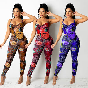 Women's Mesh Printed Jumpsuit Trousers - - Jumpsuits & Rompers - Carvan Mart