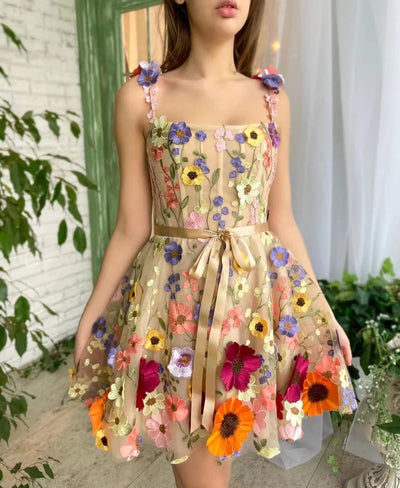 Floral Summer Dresses For Women Embroidery Dress Sweet A-line Suspender Dress - Flower - Dresses - Carvan Mart