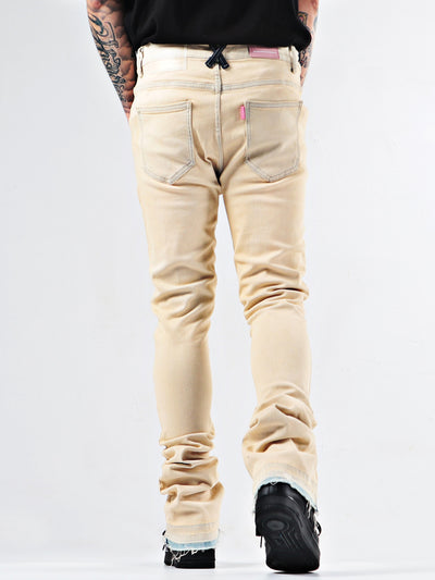 Men's Beige Distressed Ripped Skinny Jeans - Urban Streetwear Denim Pants - - Men's Jeans - Carvan Mart