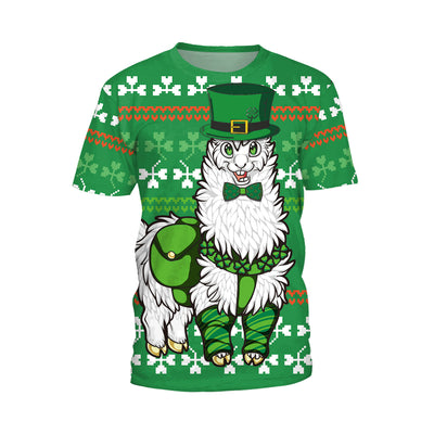 Patrick's Day Four Leaf Grass Cute Pet Cat Digital Print Round Neck T-shirt - B121244 - Men's Shirts - Carvan Mart