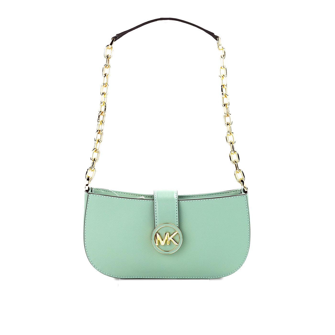 Michael Kors Carmen Small Sea Green Leather Pouchette Shoulder Crossbody Purse - Sea Green - - Michael Kors