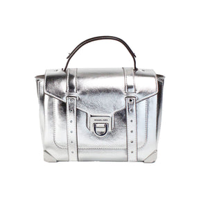 Michael Kors Manhattan Medium Silver Leather Top Handle Satchel Bag - - - Michael Kors