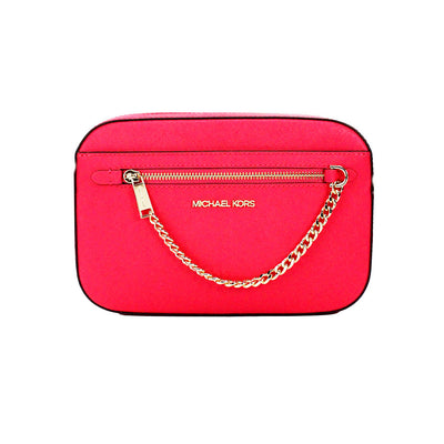 Michael Kors Jet Set East West Electric Pink Leather Zip Chain Crossbody Bag - - - Michael Kors