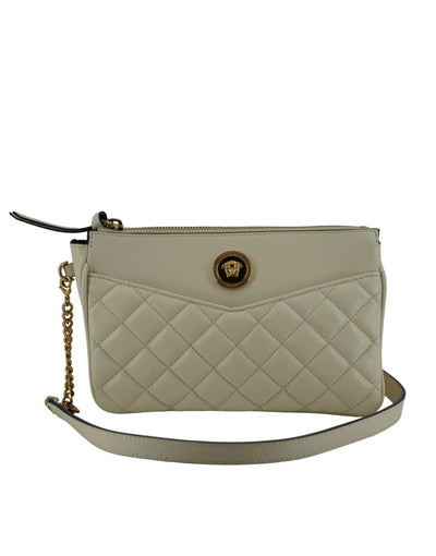 Versace Elegant White Lamb Leather Crossbody Pouch - White - - Versace