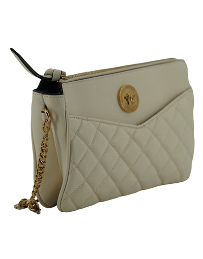 Versace Elegant White Lamb Leather Crossbody Pouch - - - Versace