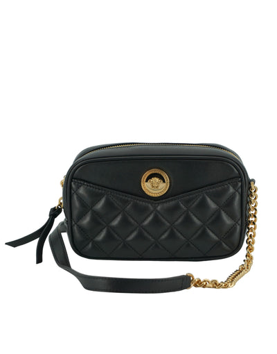 Versace Elegant Small Black Leather Crossbody Bag - Black - - Versace