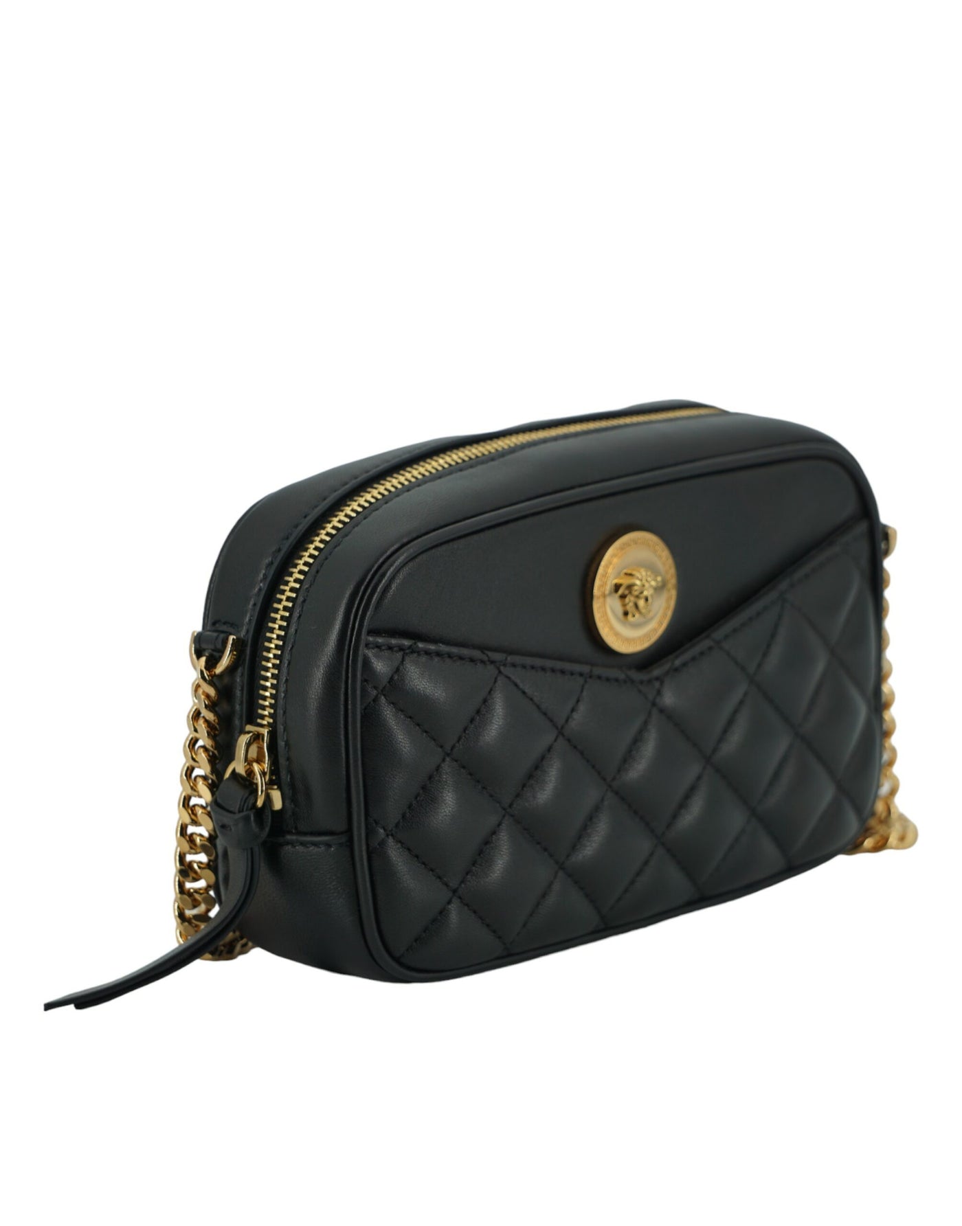 Versace Elegant Small Black Leather Crossbody Bag - - - Versace