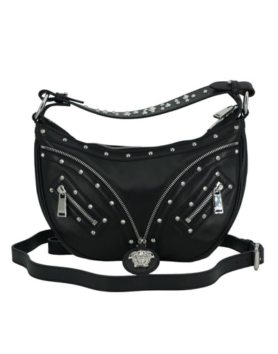 Versace Elegant Black Leather Hobo Shoulder Bag - Black - - Versace