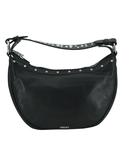 Versace Elegant Black Leather Hobo Shoulder Bag - - - Versace