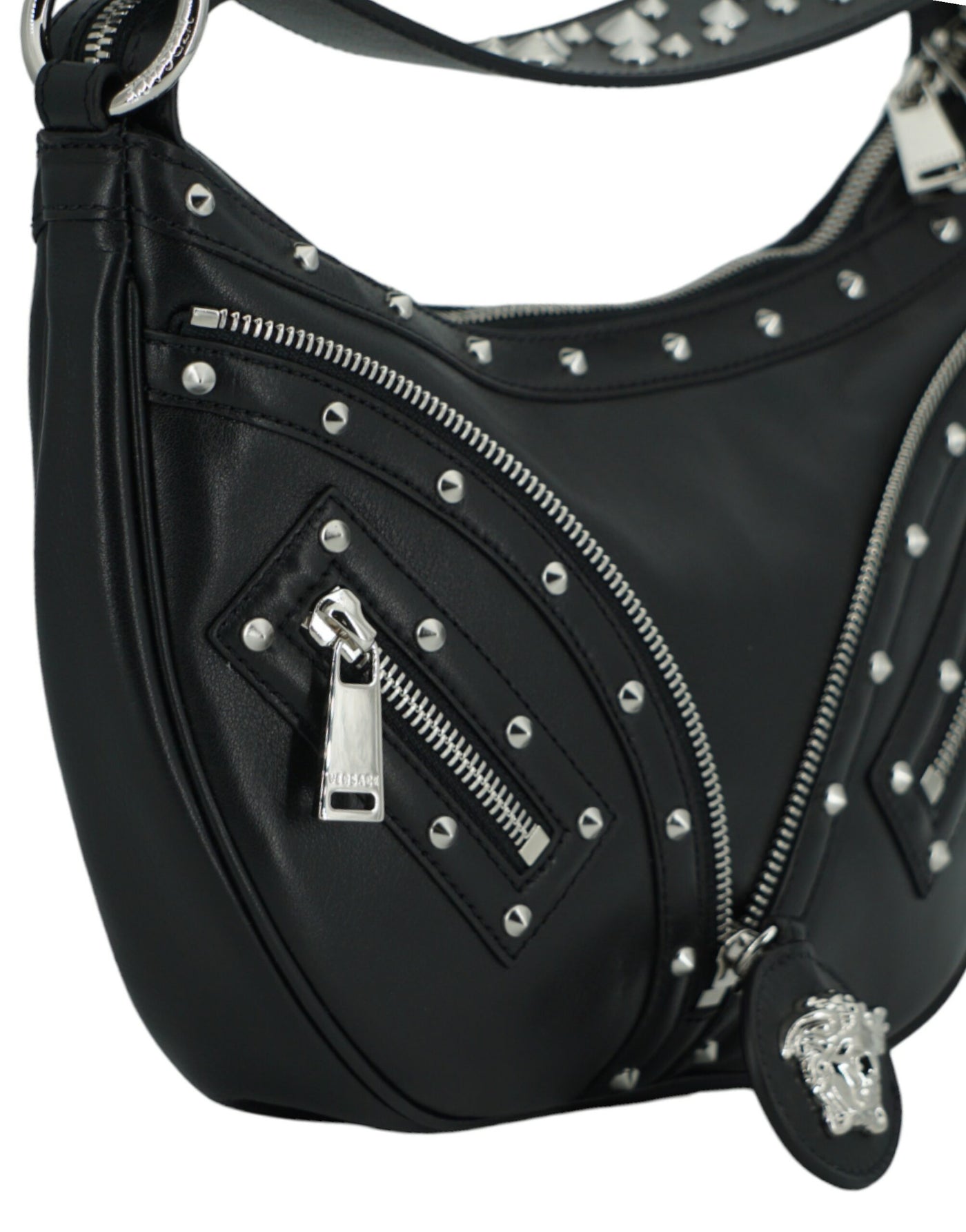 Versace Elegant Black Leather Hobo Shoulder Bag - - - Versace