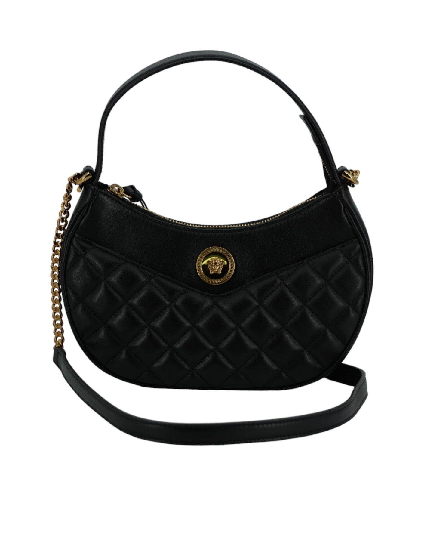 Versace Elegant Half Moon Leather Shoulder Bag - Black - - Versace