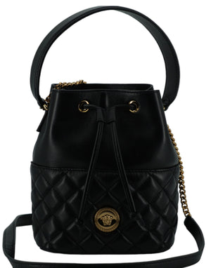 Versace Elegant Black Leather Bucket Shoulder Bag - Black - - Versace