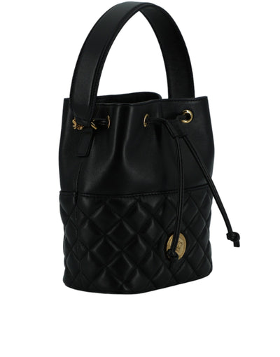 Versace Elegant Black Leather Bucket Shoulder Bag - - - Versace